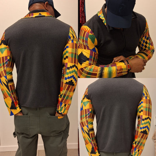 Mens Long sleeve top, mixed with African cross colours