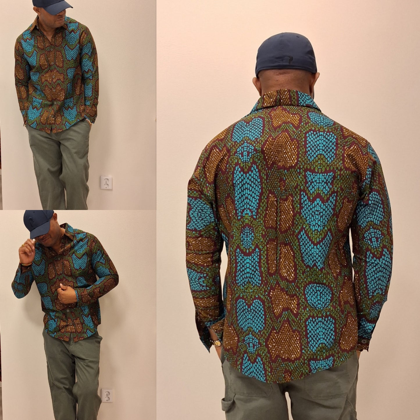 Mens long arm shirt,  In African fabric. strechy material with good ventilation and slim fit design